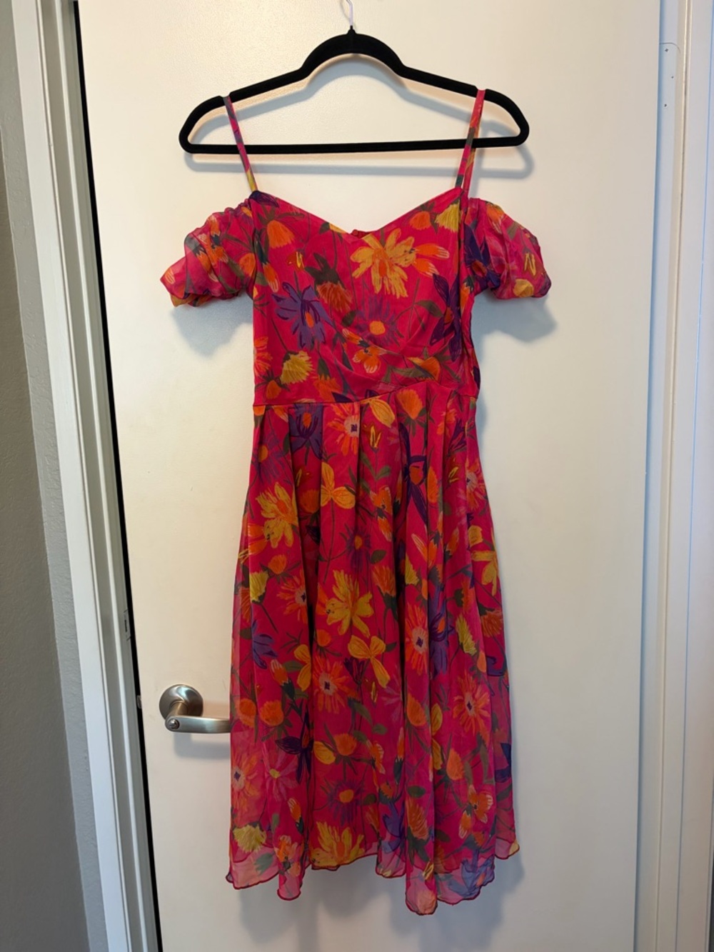 Pink Floral Cold-Shoulder Dress